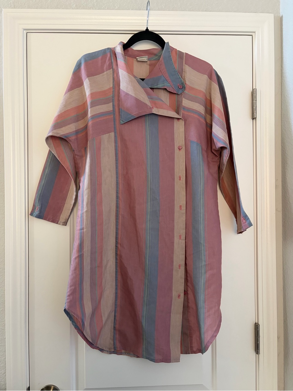 Vintage Oops California Striped Long Sleeve Women's Tunic Dress - Pink & Blue